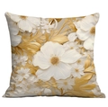 3D oil painting style flower pillow case with artistic gold and white embossed pattern - White Gold Stereoscopic Light Flower (CDR01-16) / Short Plush Single Side Without Core