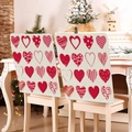 Set of 2 beige linen chair covers with festive red heart patterns for party decor - 49*58cm / Patchwork Heart Pattern (DRD272-25)