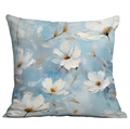 Sky blue 3D oil painting flower pillow case with textured canvas floral design - Sky Blue Oil Painting Stereoscopic White Flower (CDR01-17) / Short Plush Single Side Without Core