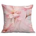 Square pillowcase featuring artistic 3D pink floral oil painting print on white background - Cherry Pink Impasto Brushstroke Art Flower (CDR01-18) / Short Plush Single Side Without Core