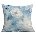 3D oil painting flower pillow case with white floral design on navy blue background - Blue Impressionist Large White Flower (CDR01-20) / Short Plush Single Side Without Core