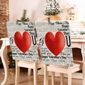 Valentine's Day chair covers with red heart and romantic text on faux linen fabric - 49*58cm / White Background Red Heart Slogan (DRD272-29)