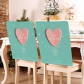 Cyan heart hot air balloon chair cover with Love in the Air text for Valentine - 49*58cm / Teal Background Heart Balloon (DRD272-30)