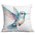 Weißer Vintage-Kissenbezug mit Aquarell-Kolibri-Druck und vergoldeten Akzenten - 45x45cm Einseitig ohne Kern / Kolibri Blumenstil 1 (CDR13-1)