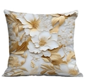 3D floral oil painting style cushion cover in white and gold relief flower design - White Gold Stereoscopic Relief Art Floral (CDR01-22) / Short Plush Single Side Without Core