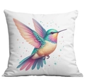 Weißes quadratisches Dekokissen mit buntem Kolibri-Druck und künstlerischen Details - 45x45cm Einseitig ohne Kern / Kolibri Sternenlicht Stil 2 (CDR13-2)