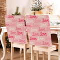 Pink faux linen chair covers with artistic love pattern for festive wedding decoration - 49*58cm / Pink Love Print (DRD272-32)