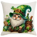 Saint Patrick's Day cushion cover with leprechaun and shamrock on white background - 45*45cm Linen Single-Sided No Insert / Gnome Holding Beer Mug Pattern (DYM18-20)