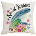 Funda de cojín de lino con texto 'Spread Kindness' y estampados de plumas - Plumas de Colores Floral (DYM04-3) / 45cmx45cm