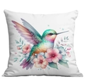 Vintage gold-plated floral hummingbird print pillow case in white square design - 45x45cm Single Side No Core / Hummingbird Among Flowers Style 5 (CDR13-5)