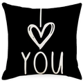 Leinen Valentinstag Kissenbezug mit schwarzem Stoff und weißem Herzmuster Druck - YOU Herzstil (DYM19-2) / 45*45cm Leinen Einseitig Ohne Füllung