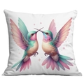 White vintage pillowcase with symmetrical hummingbird floral print in pastel gradients - 45x45cm Single Side No Core / Symmetrical Hummingbirds Style 7 (CDR13-7)
