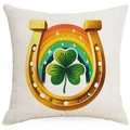 Detailed texture of cotton linen cushion featuring lucky horseshoe and rainbow print - 45*45cm Linen Single-Sided No Insert / Horseshoe and Rainbow Pattern (DYM18-13)