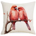 Vierkante kussensloop met aquarelkunst van twee rode vogels op een tak - Twee Rode Vogels Op Takken Stijl (DYM05-1) / 45*45cm (Geen Binnenkussen)