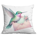 Vintage floral hummingbird and heart envelope print cushion cover in square white fabric - 45x45cm Single Side No Core / Messenger Hummingbird Style 11 (CDR13-11)