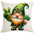 Detail of St. Patrick's Day gnome pillow cover showing linen texture and clover print - 45*45cm Linen Single-Sided No Insert / Irish Gnome Harvest Pattern (DYM18-11)