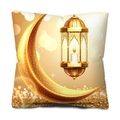 Golden moon and lantern plush pillow case for Ramadan festival home decoration - Crescent Moon And Vintage Lantern Bokeh (CDR35-3)