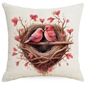 Vierkante kussenhoes van katoen-linnen met aquarelprint van vogels en een hartvormig nest - Vogels In Nest Stijl (DYM05-3) / 45*45cm (Geen Binnenkussen)