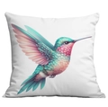 White square cushion cover featuring a colorful artistic hummingbird floral print design - 45x45cm Single Side No Core / Vivid Hummingbird Style 12 (CDR13-12)