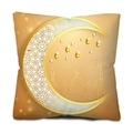 Golden Ramadan moon and stars short plush decorative square throw pillow cover - Crescent Moon And Mosque Silhouette (CDR35-2)