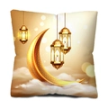 Golden moon and lanterns print pillowcase for Ramadan decor on soft plush fabric - Crescent Moon And Hollow Lanterns (CDR35-1)