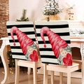 Set of 2 Valentine's chair covers featuring black stripes and red love gnome designs - 49*58cm / Black White Stripe Red Heart Gnome (DRD272-43)