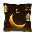 Ramadan moon pillowcase with gold crescent moon and mosque silhouette on brown fabric - Dark Brown Gold Crescent Lantern Style (CDR34-1) / 45*45cm Short Plush Single Sided Without Core
