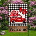 Bandiera da giardino San Valentino con camion rosso a cuore e segno di benvenuto - Stile Camion Rosso Welcome (HYQ73-9)