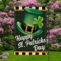 St. Patrick's Day garden flag with green leprechaun hat and lucky clover design - Irish Top Hat with Argyle Pattern Style (HYQ73-9)