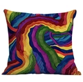 Quadratischer Boho-Kissenbezug mit buntem Wellenprint und kunstvoller Stickerei-Textur - Buntes Abstraktes Wellenmuster (CDR08-1) / 45*45cm Kurzplüsch Doppelseitig Ohne Kern