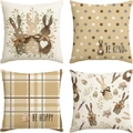 Set of four Easter linen pillow covers with bunnies, eggs and carrots patterns - Beige Pastoral Hand-painted Bunny (DYM22-22)
