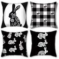 Detailed set of four folk art rabbit patterned pillow covers with mandala textures - Black & White Mandala Bunny (DYM22-19)