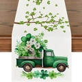 St. Patrick's Day table runner with green vintage truck and lucky shamrock patterns - 33*183cm / White Background Watercolor Green Truck Shamrock Pattern (ZQT03-6)
