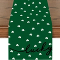 Saint Patrick's Day green table runner with clover print and lucky letter script - 33*183cm / Dark Green Background White Shamrock and LUCKY Pattern (ZQT03-7)