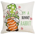Easter pillow cover featuring a cute gnome in bunny ears with a colorful egg design - Cartoon Gnome Style (DYM15(2)-1) / 45*45cm Linen Single-Sided No Insert