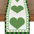 St. Patrick's Day table runner with green clover hearts and buffalo plaid borders - 33*183cm / Green Black Plaid Border Shamrock Heart Pattern (ZQT03-10)