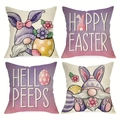 Set of 4 Easter linen pillow covers with bunny gnome and happy easter prints for sofa - Easter Gnome & Floral Design (DYM22-6)
