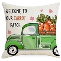 Easter pillow cover with green truck carrot patch illustration on beige linen fabric - Carrot Truck Style (DYM15(2)-4) / 45*45cm Linen Single-Sided No Insert