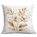 Detalle de la funda de cojín blanca con estampado floral dorado y texturas - 45*45cm Peluche Corto Una Cara Sin Núcleo / Flores Blancas Artísticas y Decoración de Rama Dorada (CDR29-2)