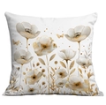 Detalle de la funda de cojín blanca con motivos florales dorados y estampado de mariposa - 45*45cm Peluche Corto Una Cara Sin Núcleo / Elementos Florales y Mariposa en Oro Blanco (CDR29-3)