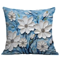 3D oil painting style square pillowcase with white flowers and green leaves on blue - 45*45cm (No Insert) / Double Petal White Flowers on Blue (CDR02-2)
