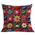 Ethno-Boho Kissenhülle mit 3D-Blumenstickerei auf dunkelblauem Stoff quadratisch - 3D-Stickerei Blumenmuster (CDR08-10) / 45*45cm Kurzplüsch Doppelseitig Ohne Kern