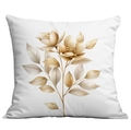 Detailed close-up of a white square pillow cover with golden floral print for home decor - 45*45cm Short Plush Single Sided Without Core / Elegant Gold and Beige Lush Floral (CDR29-12)