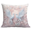 Vintage 3D floral cushion cover featuring two white doves and pink flowers pattern - 3D Paper Cut Style White Pigeons (CDR16-2) / 18x18 Inch