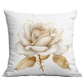 Square white pillowcase with a detailed golden rose print for elegant home sofa decor - 45*45cm Short Plush Single Sided Without Core / Golden Realistic Rose Pattern (CDR29-10)