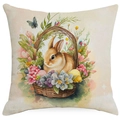 Easter throw pillow cover with vintage watercolor rabbit and floral basket print - Fresh Watercolor Rabbit Basket (DYM03-6) / 45x45cm (No Insert)