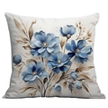 Moderne decoratieve kussensloop met blauwe bloemenprints op een witte achtergrond - Aquarel Gelaagde Blauw Bloemen (SDR01-8)
