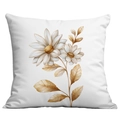 Close-up of golden floral daisy print on white decorative sofa cushion cover - 45*45cm Short Plush Single Sided Without Core / Exquisite Daisy and Gold Veined Leaves (CDR29-9)