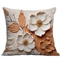 3D embossed floral pillowcase with oil painting texture in white and caramel colors - 45*45cm (No Insert) / Caramel White Embossed Floral (CDR02-3)