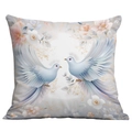 Vintage decorative pillowcase featuring white doves and soft floral pattern illustration - Elegant Dreamy White Pigeons (CDR16-3) / 18x18 Inch